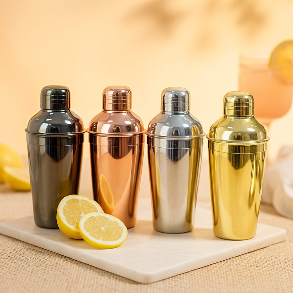 Picfest Set of 4 Premium Stainless Steel Cocktail Shakers – Black, Rose Gold, Silver & Gold Finish (750ml Each)