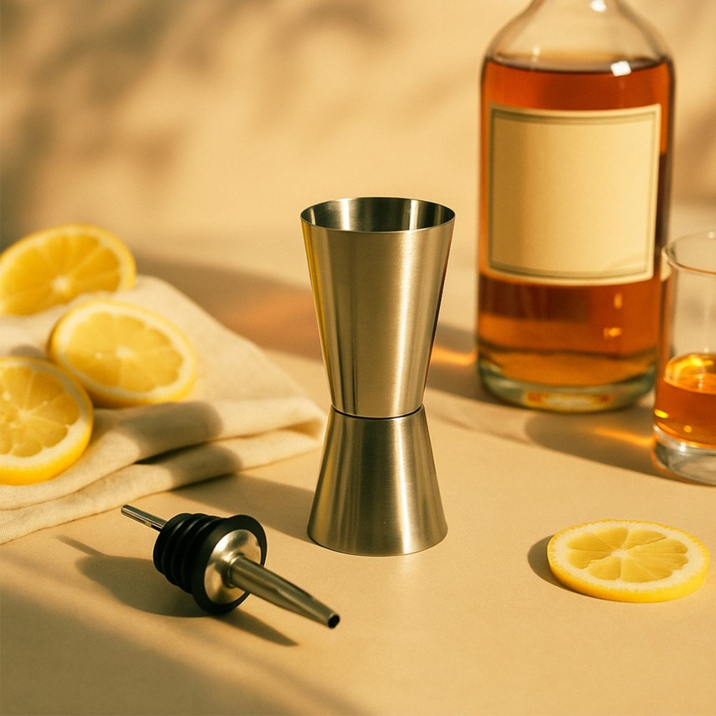 Picfest Stainless Steel Double-Sided Jigger with Bottle Pourer – Bar Tool Set for Precision Mixing