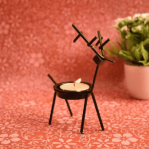 Diacraft Black Reindeer Tea Light Holder