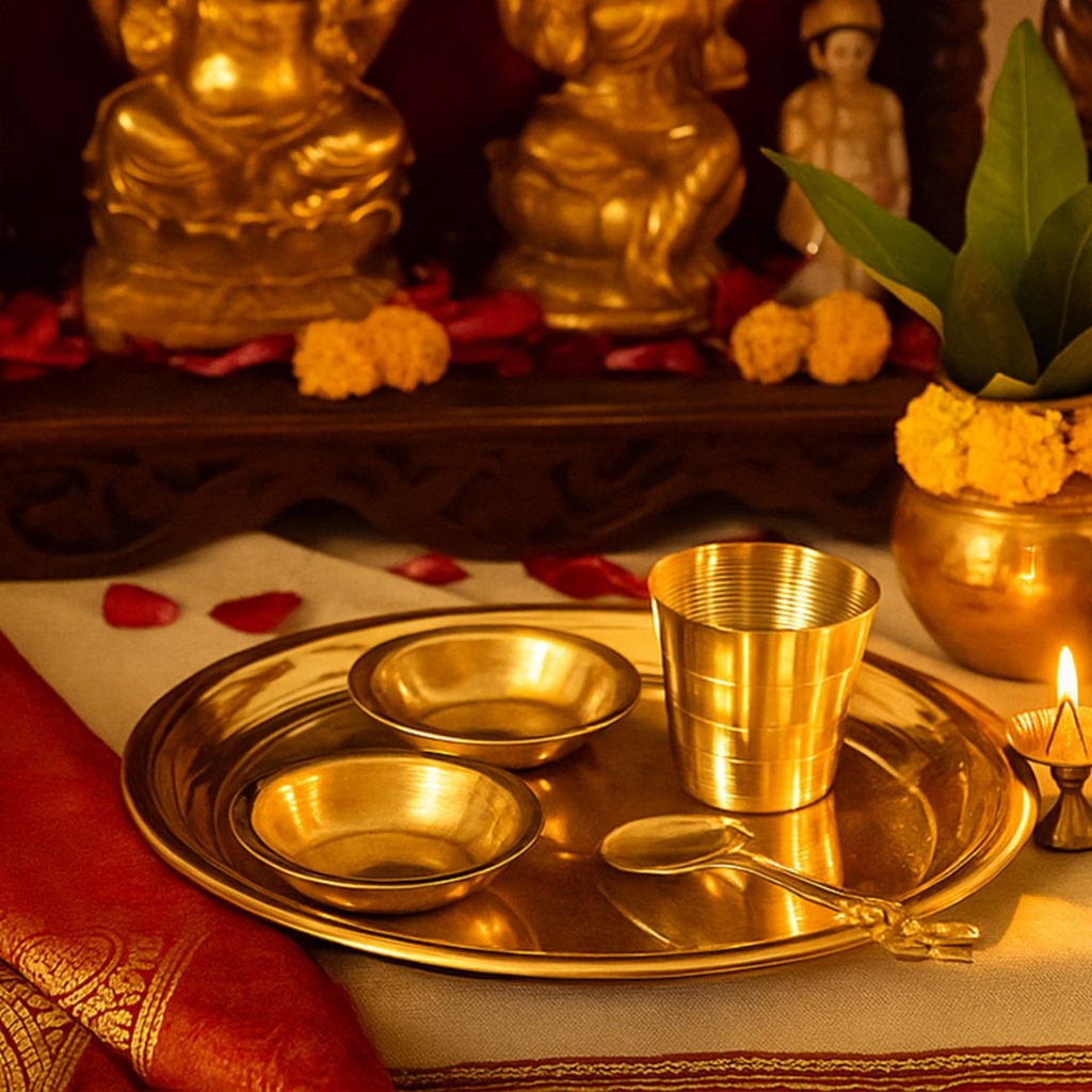 DiaCraft Brass Polish Bhog Thali Set