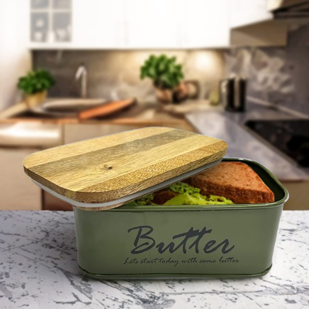 Picfest Metal Butter Dish with Mango Wood Cover Lid