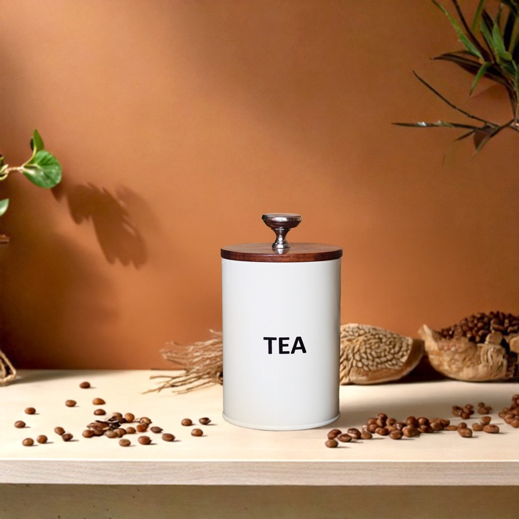 Picfest White Tin Tea Jar