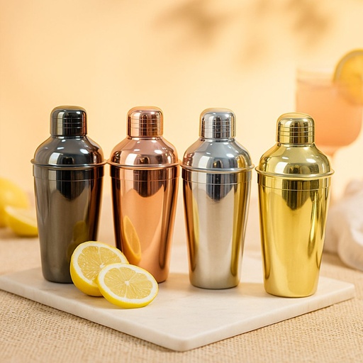 Picfest Set of 4 Premium Stainless Steel Cocktail Shakers – Black, Rose Gold, Silver & Gold Finish (750ml Each)