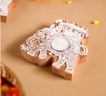 Diacraft Mandala Wooden Elephant Tea Light Holder